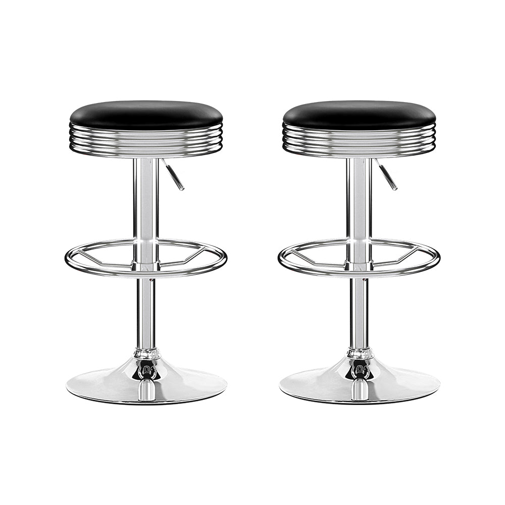Artiss Set of 2 Backless PU Leather Bar Stools - Black and Chrome-Furniture &gt; Bar Stools &amp; Chairs-PEROZ Accessories