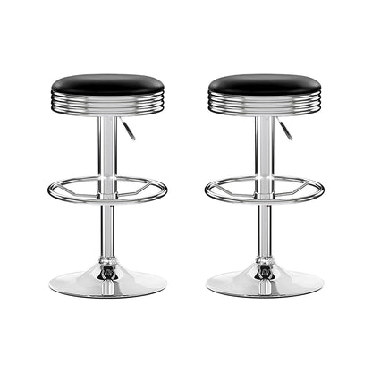 Artiss Set of 2 Backless PU Leather Bar Stools - Black and Chrome-Furniture &gt; Bar Stools &amp; Chairs-PEROZ Accessories