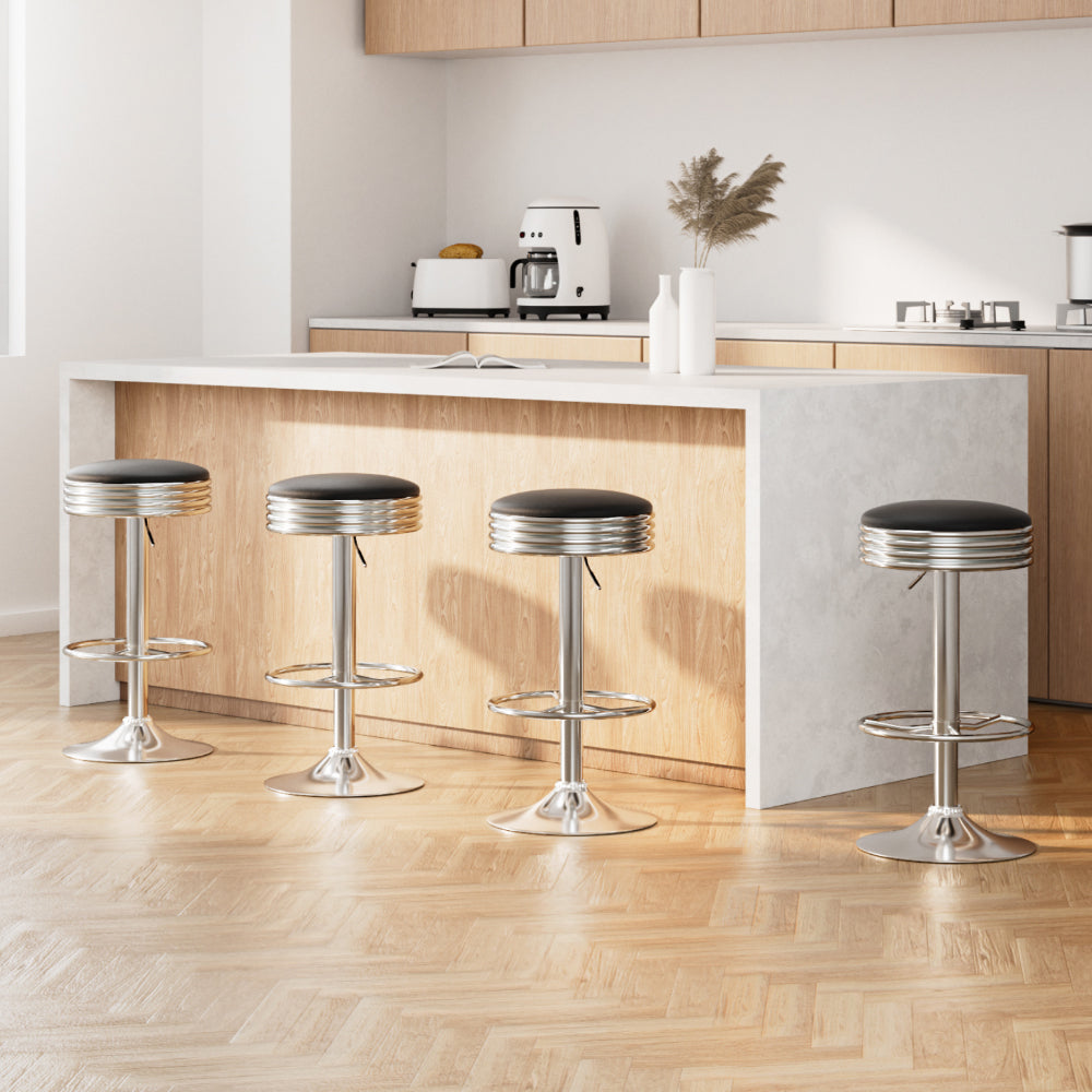 Artiss 4x Bar Stools Leather Padded Gas Lift Silver-Bar Stools-PEROZ Accessories