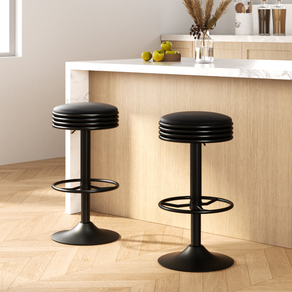 Artiss 2x Bar Stools Leather Padded Gas Lift Black-Furniture &gt; Bar Stools &amp; Chairs-PEROZ Accessories