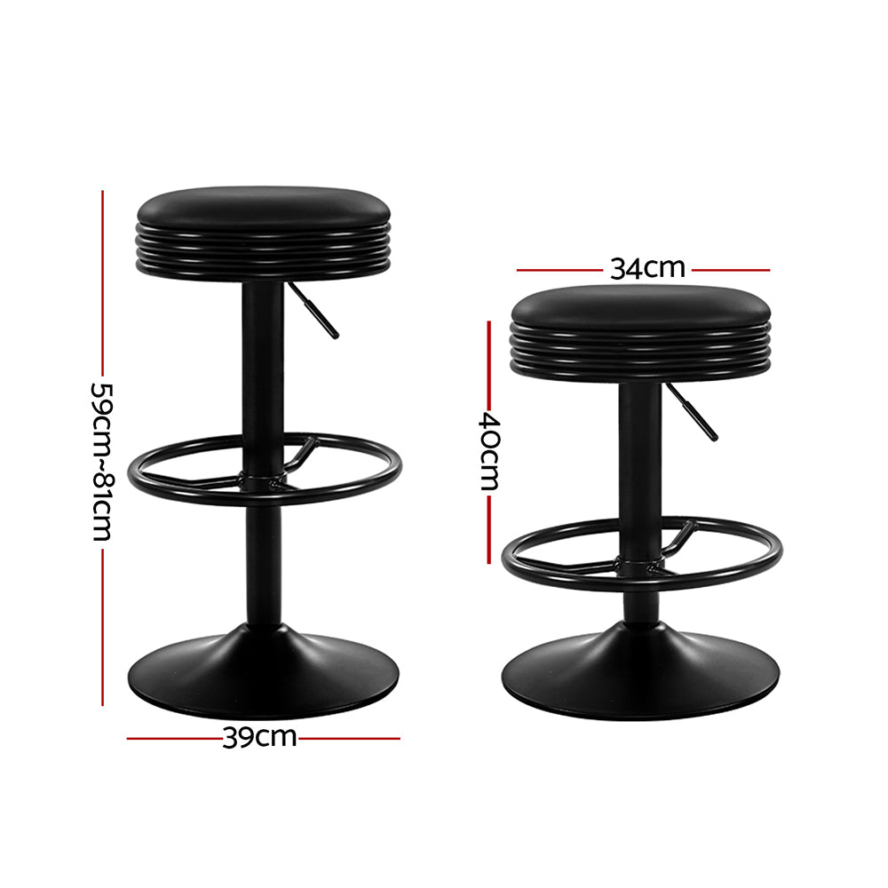 Artiss 2x Bar Stools Leather Padded Gas Lift Black-Furniture &gt; Bar Stools &amp; Chairs-PEROZ Accessories