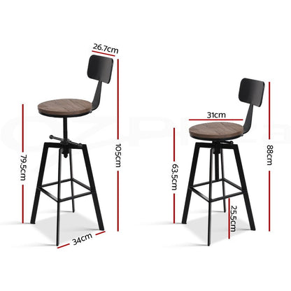 Artiss 3x Bar Stool Swivel Industrial Counter Barstools 63-79cm Seat Height Adjustable Metal Legs