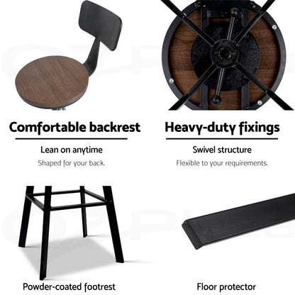 Artiss 3x Bar Stool Swivel Industrial Counter Barstools 63-79cm Seat Height Adjustable Metal Legs
