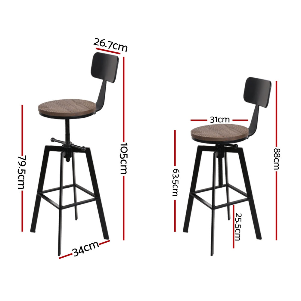 Artiss 4x Bar Stools Kitchen Dining Chairs Adjustable Wood Stool w/Backrest-Furniture &gt; Bar Stools &amp; Chairs &gt; Table &amp; Bar Stools-PEROZ Accessories