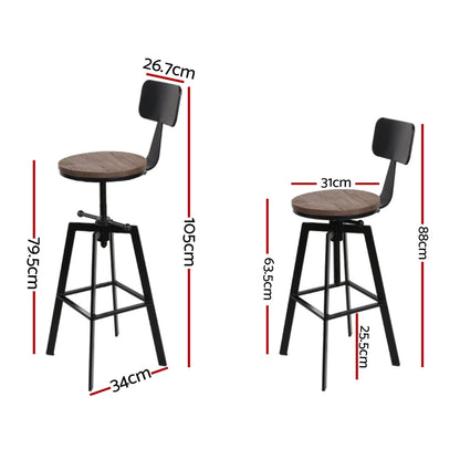 Artiss 4x Bar Stools Kitchen Dining Chairs Adjustable Wood Stool w/Backrest-Furniture &gt; Bar Stools &amp; Chairs &gt; Table &amp; Bar Stools-PEROZ Accessories