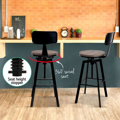 Artiss 4x Bar Stools Kitchen Dining Chairs Adjustable Wood Stool w/Backrest-Furniture &gt; Bar Stools &amp; Chairs &gt; Table &amp; Bar Stools-PEROZ Accessories