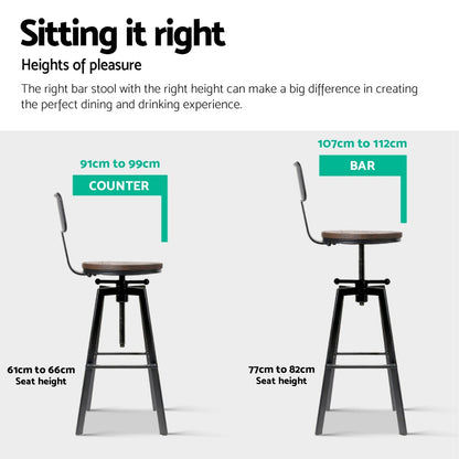 Artiss 4x Bar Stools Kitchen Dining Chairs Adjustable Wood Stool w/Backrest-Furniture &gt; Bar Stools &amp; Chairs &gt; Table &amp; Bar Stools-PEROZ Accessories
