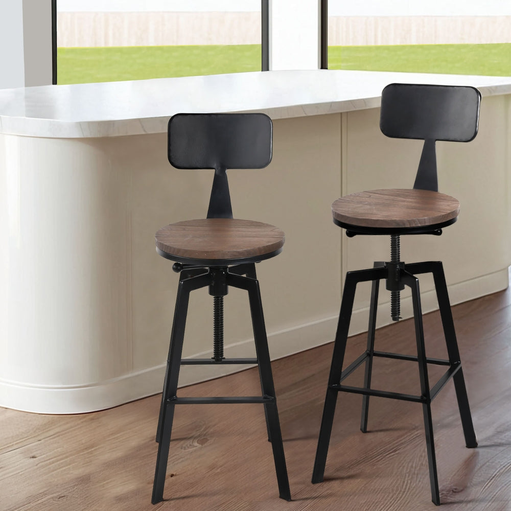 Artiss 4x Bar Stools Kitchen Dining Chairs Adjustable Wood Stool w/Backrest-Furniture &gt; Bar Stools &amp; Chairs &gt; Table &amp; Bar Stools-PEROZ Accessories