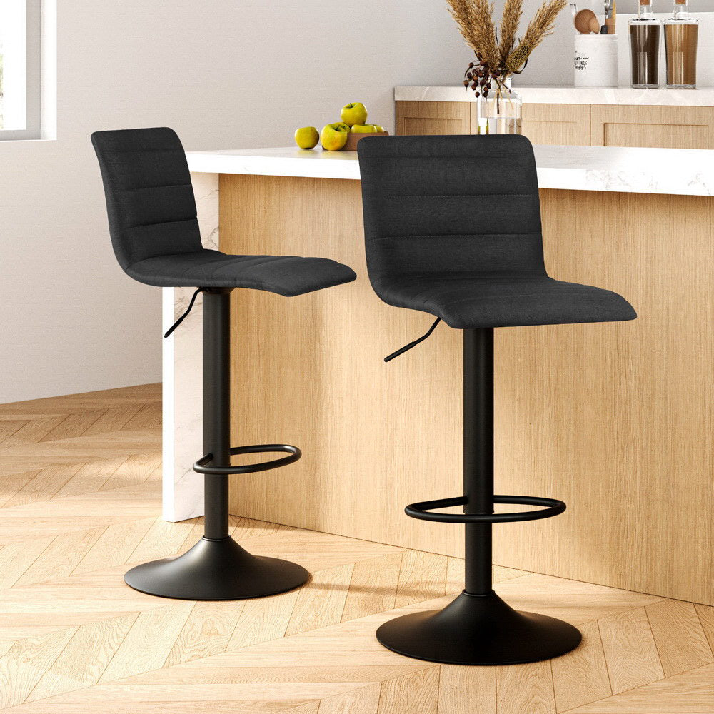 Artiss 2x Bar Stools Gas Lift Linen Fabric Black-Furniture &gt; Bar Stools &amp; Chairs-PEROZ Accessories