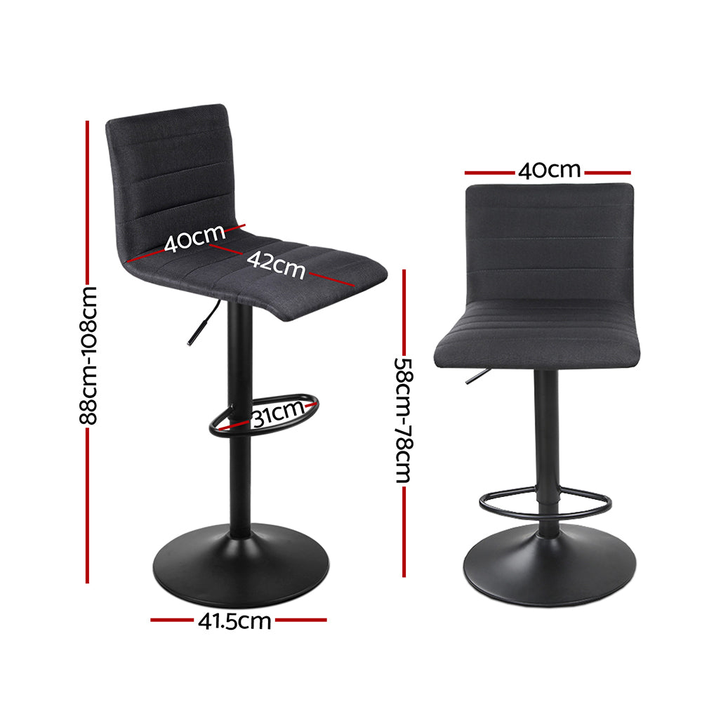 Artiss 2x Bar Stools Gas Lift Linen Fabric Black-Furniture &gt; Bar Stools &amp; Chairs-PEROZ Accessories