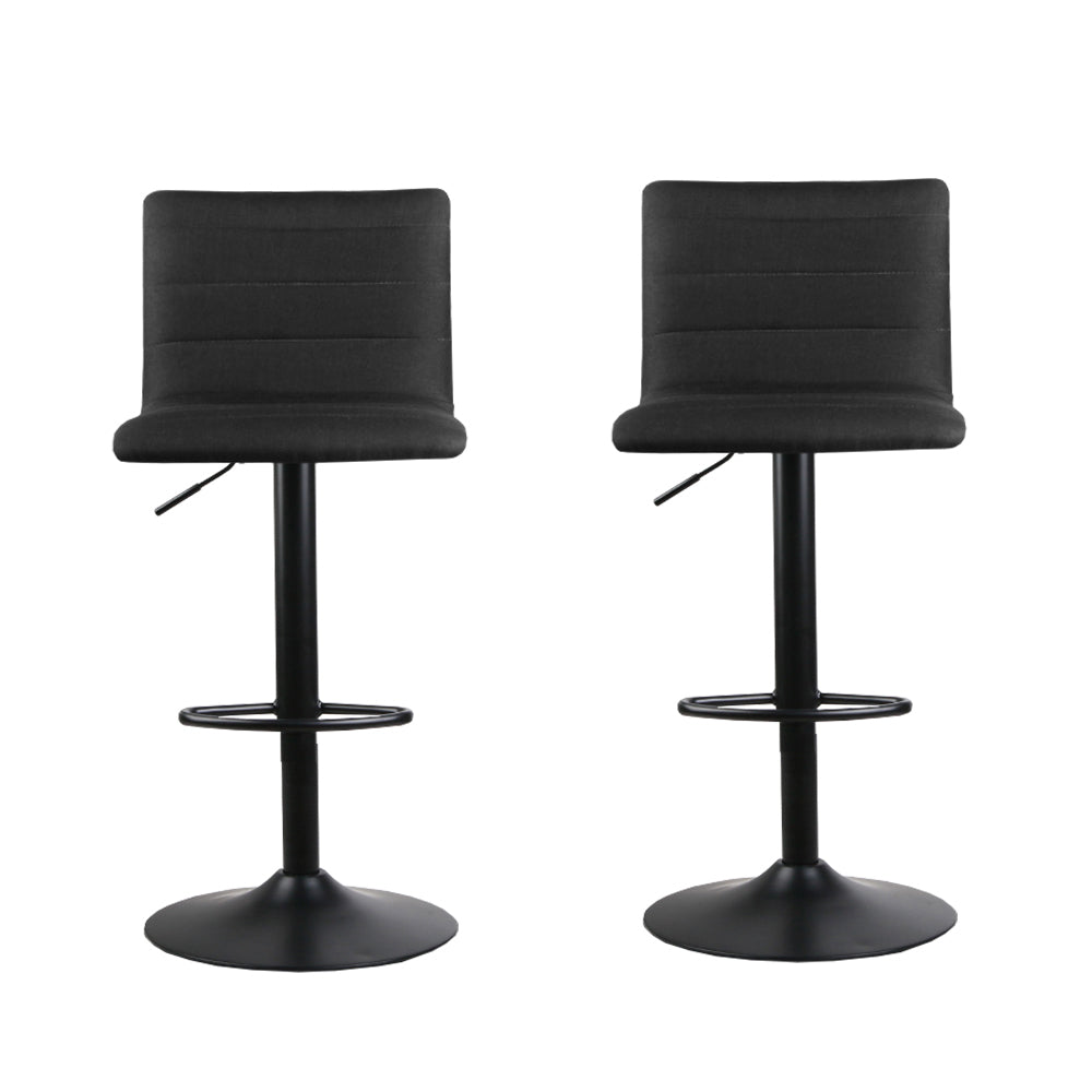 Artiss 2x Bar Stools Gas Lift Linen Fabric Black-Furniture &gt; Bar Stools &amp; Chairs-PEROZ Accessories
