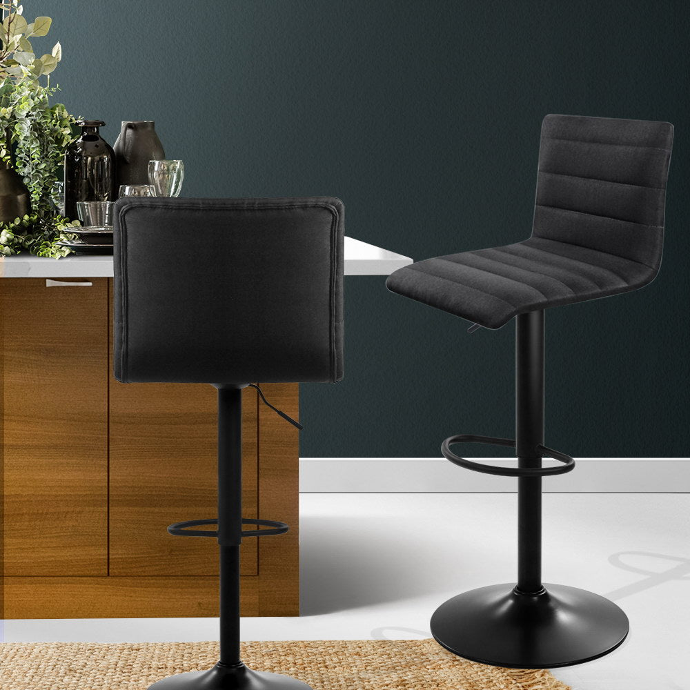 Artiss 2x Bar Stools Gas Lift Linen Fabric Black-Furniture &gt; Bar Stools &amp; Chairs-PEROZ Accessories