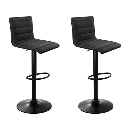 Artiss 2x Bar Stools Gas Lift Linen Fabric Black-Furniture &gt; Bar Stools &amp; Chairs-PEROZ Accessories