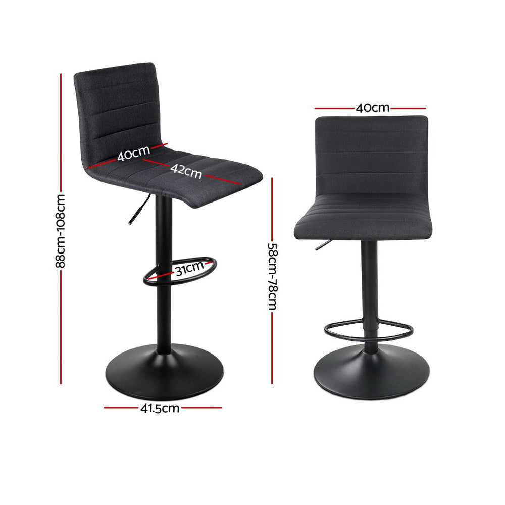 Artiss 4x Bar Stools Gas Lift Linen Fabric Black-Furniture &gt; Bar Stools &amp; Chairs-PEROZ Accessories