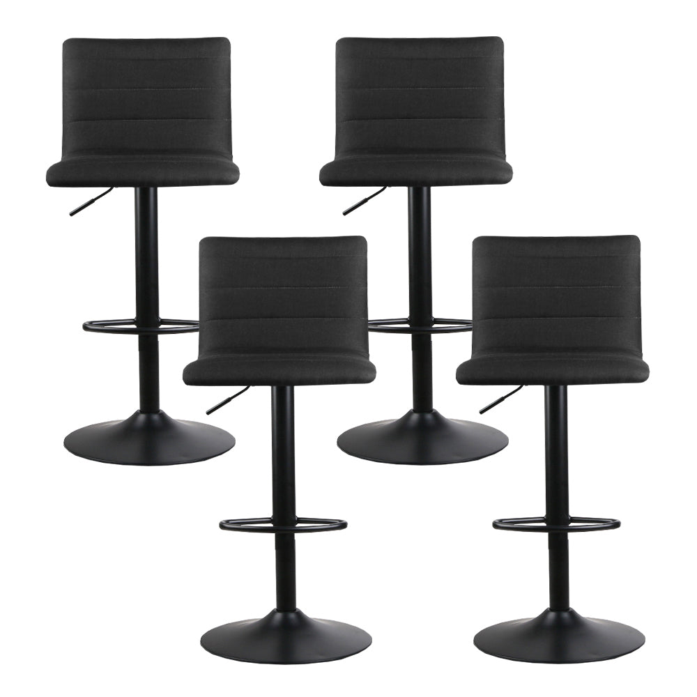 Artiss 4x Bar Stools Gas Lift Linen Fabric Black-Furniture &gt; Bar Stools &amp; Chairs-PEROZ Accessories