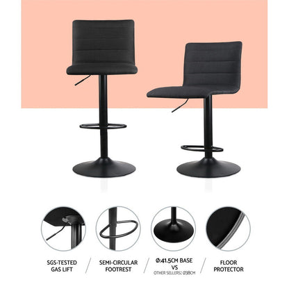 Artiss 4x Bar Stools Gas Lift Linen Fabric Black-Furniture &gt; Bar Stools &amp; Chairs-PEROZ Accessories