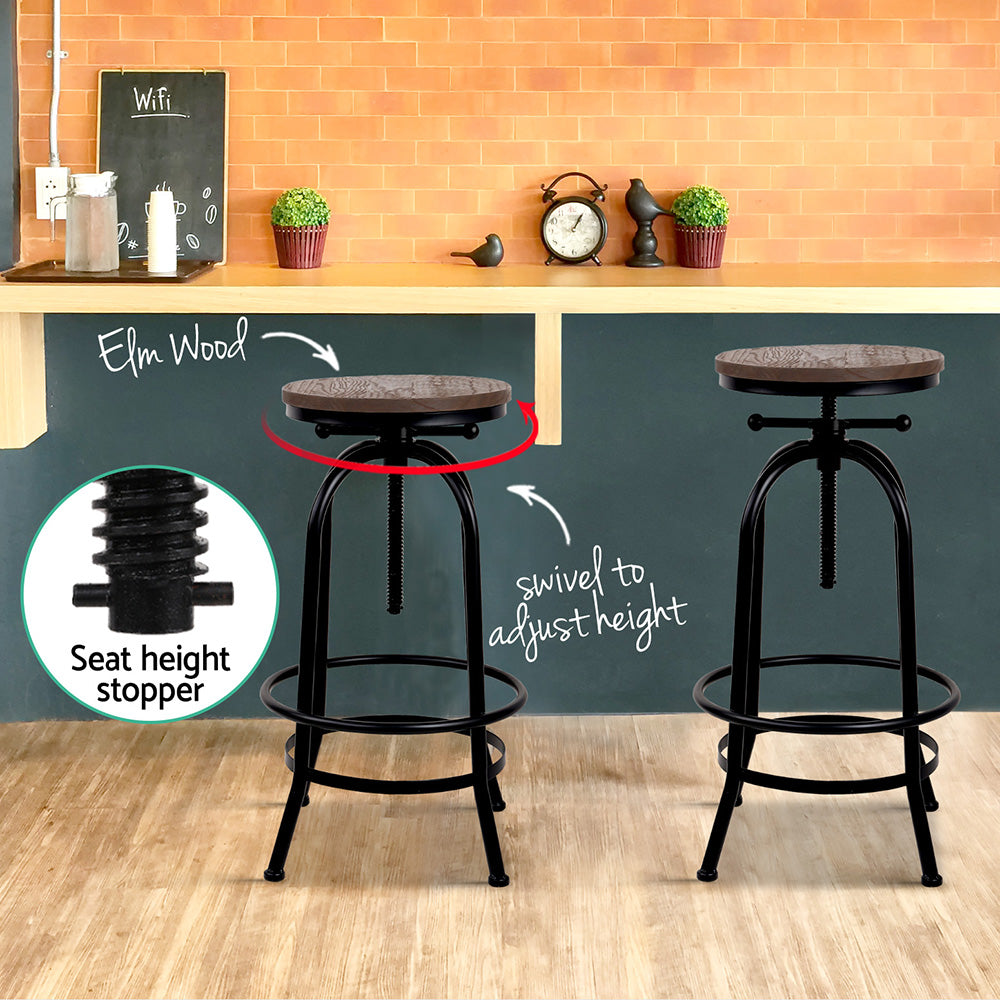 Artiss 2x Bar Stools Adjustable Wood Chairs-Furniture &gt; Bar Stools &amp; Chairs-PEROZ Accessories