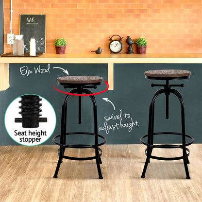 Artiss 2x Bar Stools Adjustable Wood Chairs-Furniture &gt; Bar Stools &amp; Chairs-PEROZ Accessories