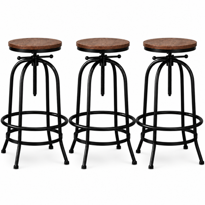 Artiss 3x Bar Stool Backless Swivel Counter Barstools 70-90cm Seat Height Adjustable Industrial