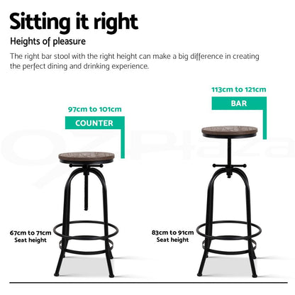 Artiss 3x Bar Stool Backless Swivel Counter Barstools 70-90cm Seat Height Adjustable Industrial