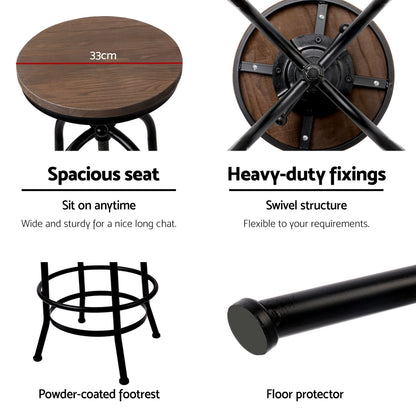 Artiss 4x Bar Stools Kitchen Dining Chairs Adjustable Wooden Vintage Stool-Furniture &gt; Bar Stools &amp; Chairs &gt; Table &amp; Bar Stools-PEROZ Accessories