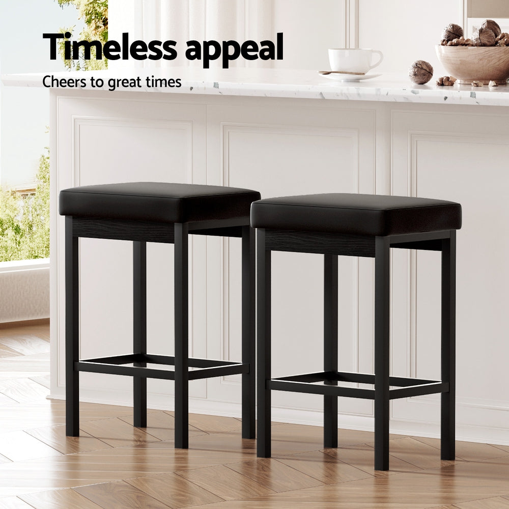 2x Artiss Metal Bar Stools PU Seat Dining Counter Chairs-Furniture &gt; Bar Stools &amp; Chairs &gt; Table &amp; Bar Stools-PEROZ Accessories