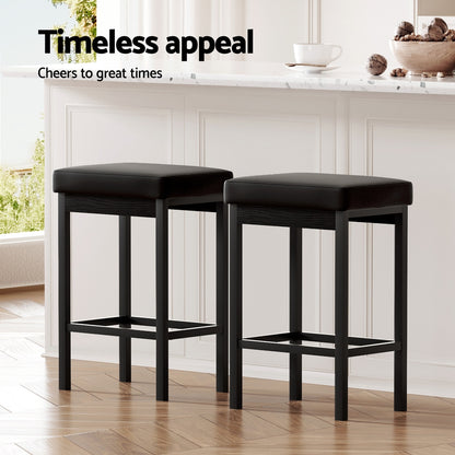 2x Artiss Metal Bar Stools PU Seat Dining Counter Chairs-Furniture &gt; Bar Stools &amp; Chairs &gt; Table &amp; Bar Stools-PEROZ Accessories