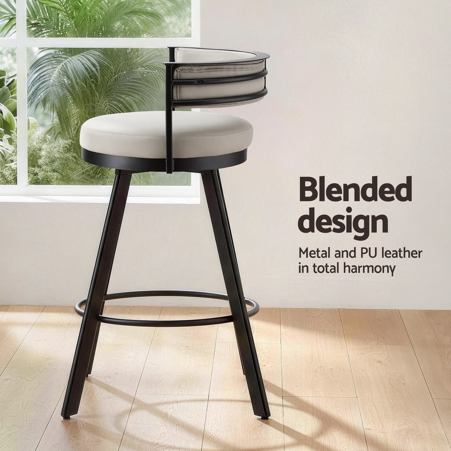 Artiss Bar Stool Swivel Kitchen Chair Metal PU Leather Counter Beige-Furniture > Bar Stools &amp; Chairs > Table &amp; Bar Stools-PEROZ Accessories