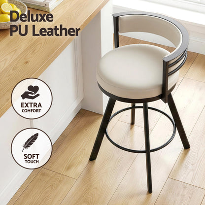 Artiss Bar Stool Swivel Kitchen Chair Metal PU Leather Counter Beige-Furniture > Bar Stools &amp; Chairs > Table &amp; Bar Stools-PEROZ Accessories