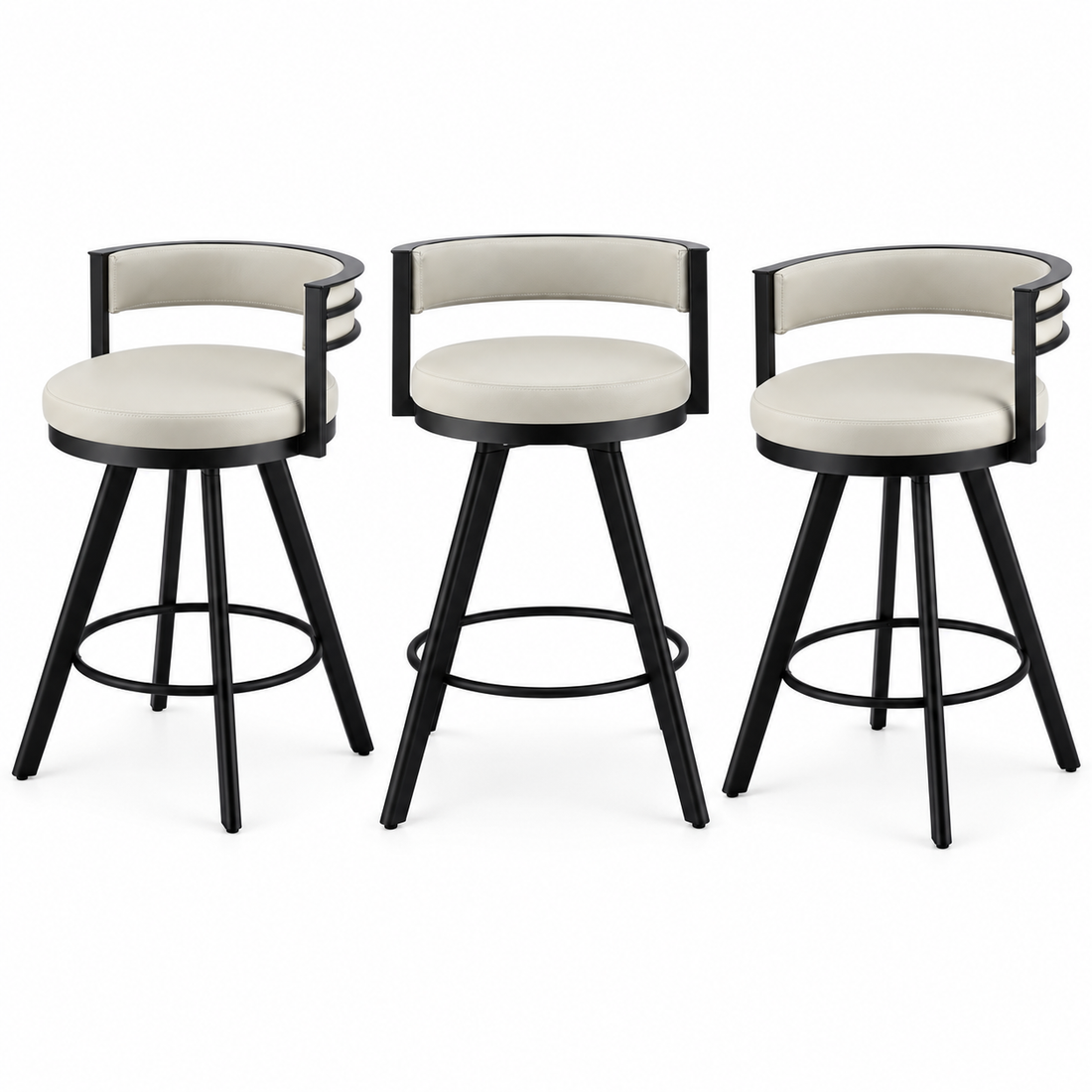 Artiss Bar Stools Set of 3 Swivel Counter Stools with Padded Backrest PU Leather Beige-Furniture > Bar Stools &amp; Chairs > Table &amp; Bar Stools-PEROZ Accessories