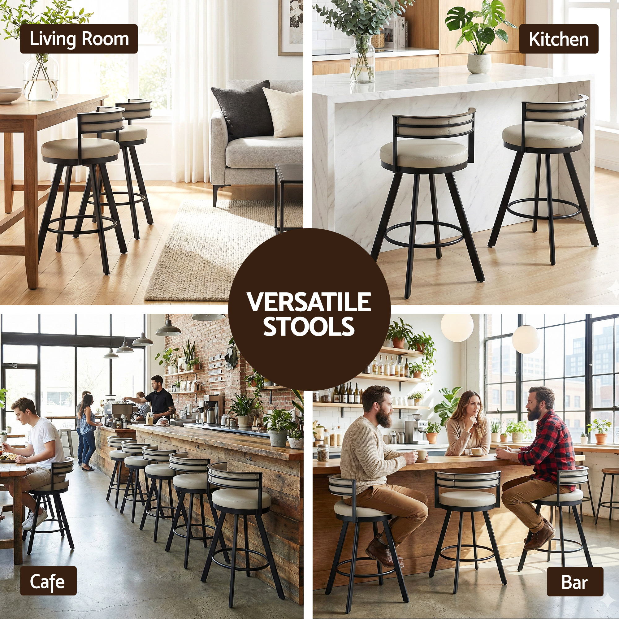 Artiss Bar Stools Set of 4 Swivel Kitchen Chair Metal Counter Beige Leather-Furniture > Bar Stools &amp; Chairs > Table &amp; Bar Stools-PEROZ Accessories