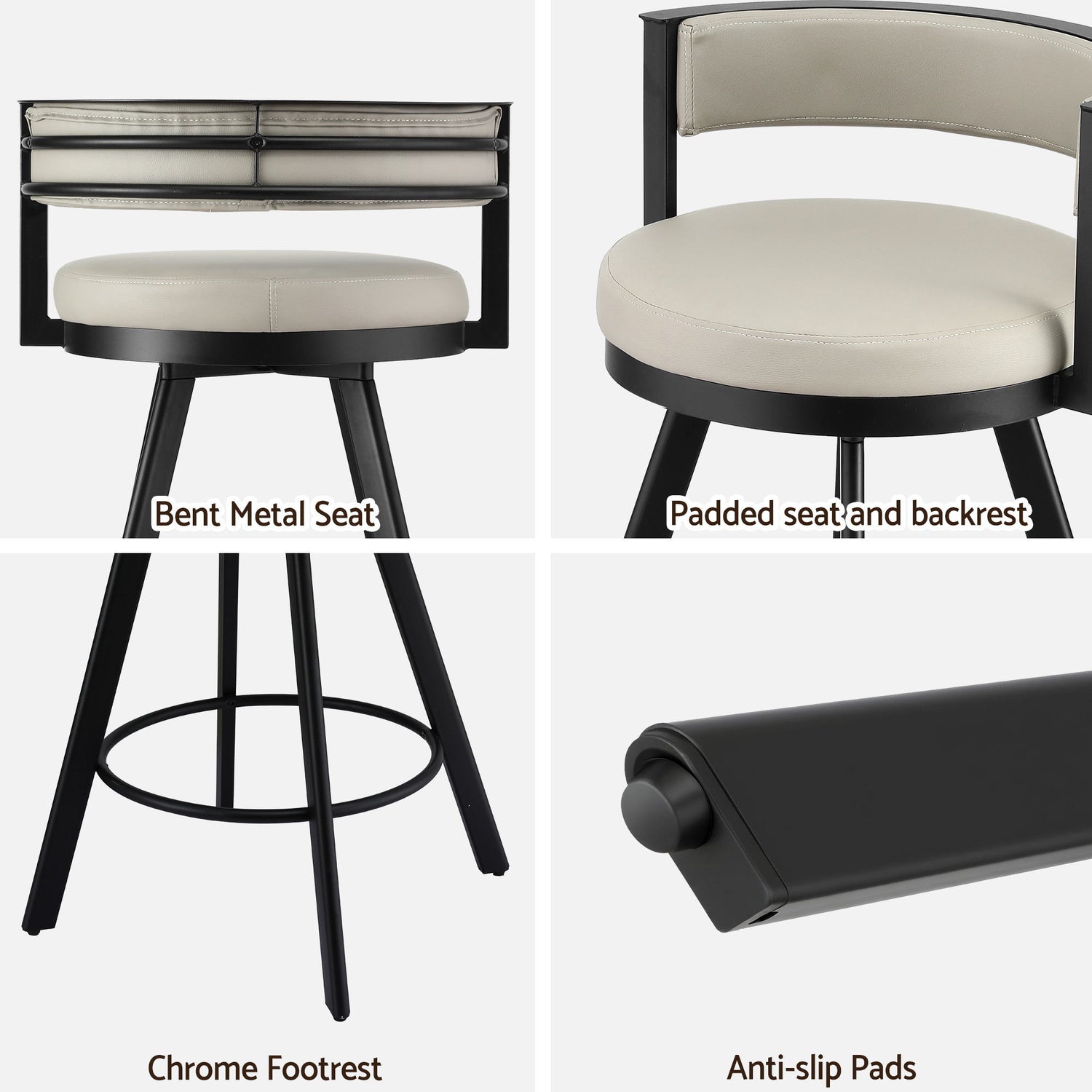 Artiss Bar Stools Set of 4 Swivel Kitchen Chair Metal Counter Beige Leather-Furniture > Bar Stools &amp; Chairs > Table &amp; Bar Stools-PEROZ Accessories
