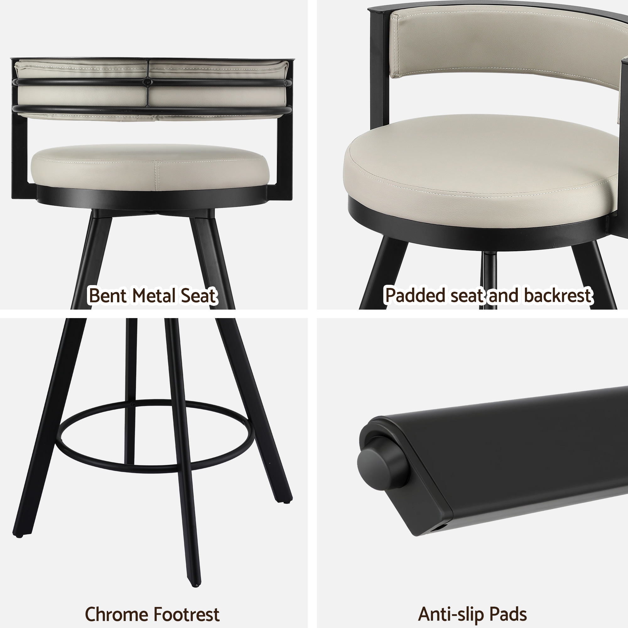 Artiss Bar Stools Set of 4 Swivel Kitchen Chair Metal Counter Beige Leather-Furniture > Bar Stools &amp; Chairs > Table &amp; Bar Stools-PEROZ Accessories
