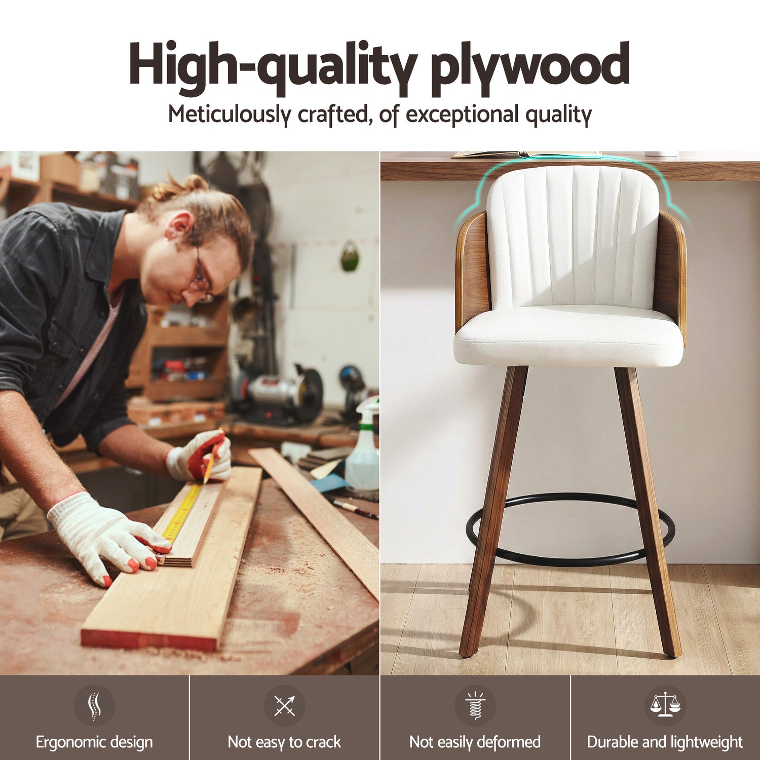 Artiss Wooden Bar Stools Swivel Kitchen Counter Stool Chair 58cm Seat Height-Furniture > Bar Stools &amp; Chairs > Table &amp; Bar Stools-PEROZ Accessories