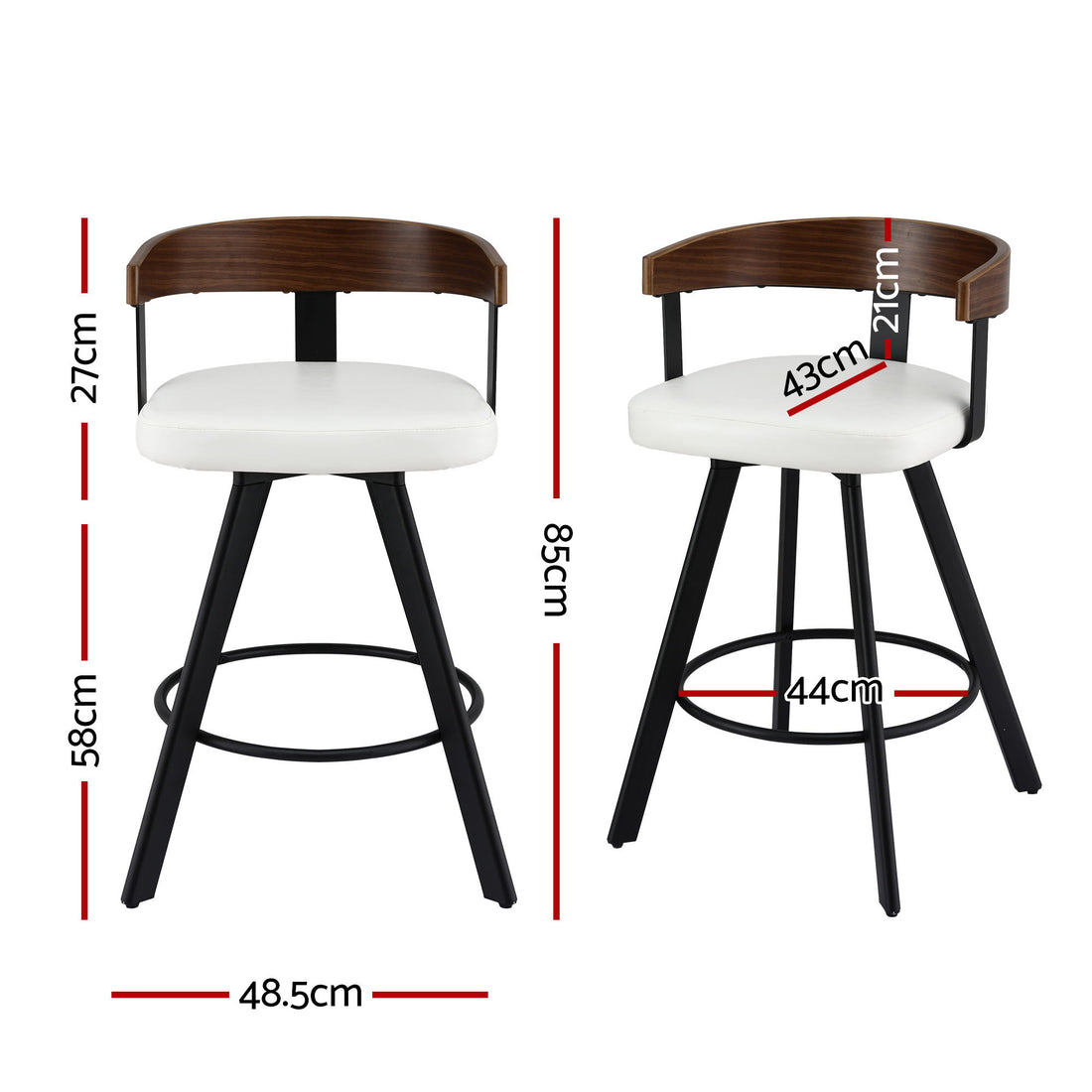 Artiss Bar Stool Swivel Metal Legs Kitchen Chair Bentwood Counter Leather White-Furniture > Bar Stools &amp; Chairs > Table &amp; Bar Stools-PEROZ Accessories