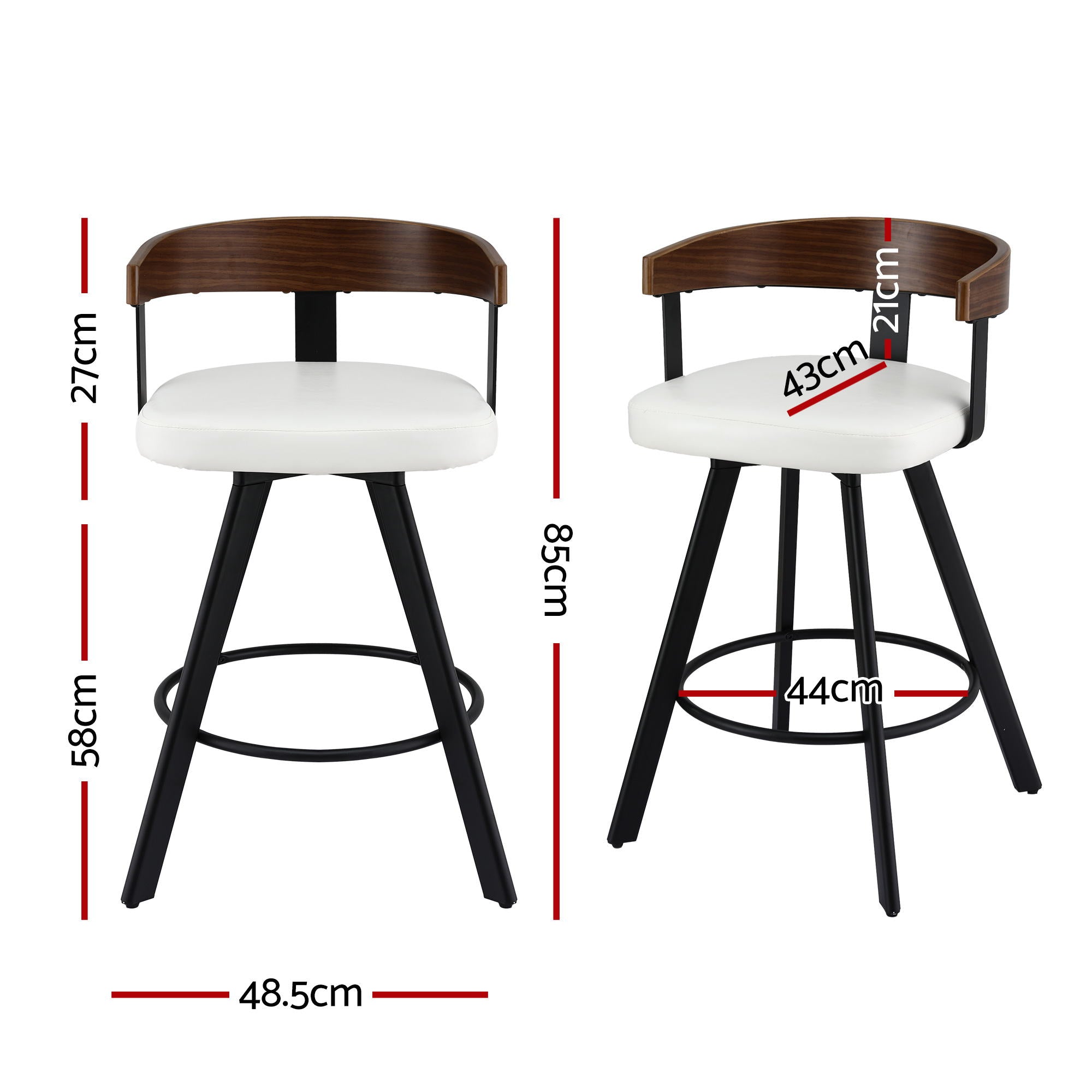 2x Artiss Bar Stools Swivel Kitchen Chairs Metal Legs Bentwood Counter White PU-Furniture > Bar Stools &amp; Chairs > Table &amp; Bar Stools-PEROZ Accessories