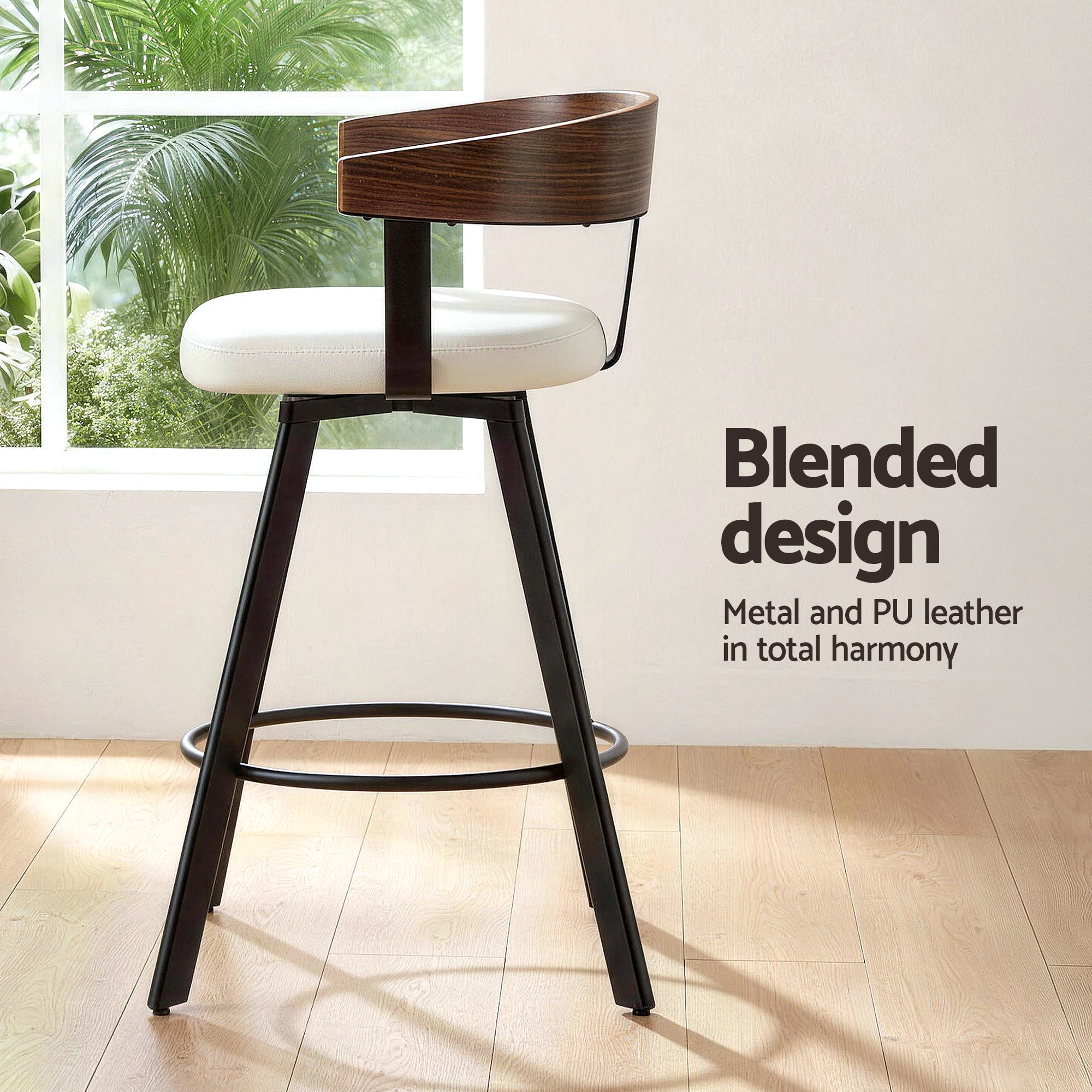 2x Artiss Bar Stools Swivel Kitchen Chairs Metal Legs Bentwood Counter White PU-Furniture > Bar Stools &amp; Chairs > Table &amp; Bar Stools-PEROZ Accessories