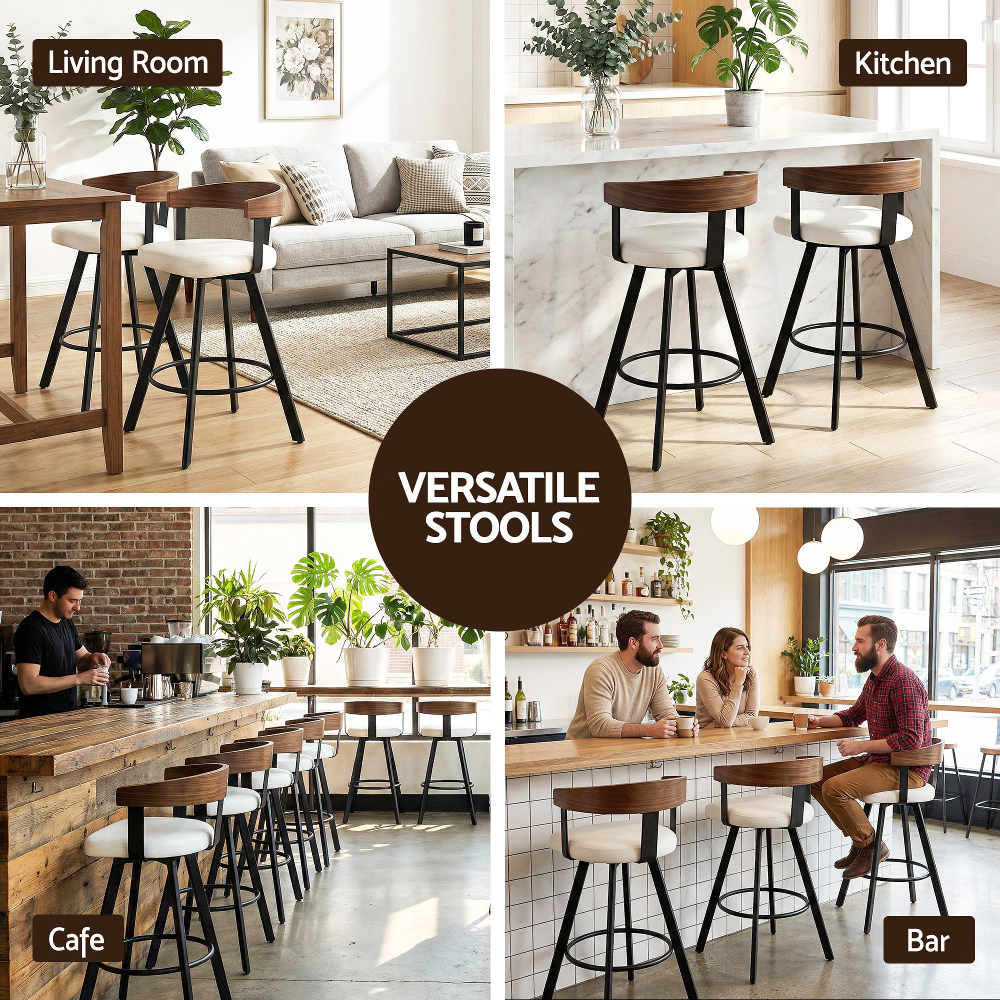 2x Artiss Bar Stools Swivel Kitchen Chairs Metal Legs Bentwood Counter White PU-Furniture > Bar Stools &amp; Chairs > Table &amp; Bar Stools-PEROZ Accessories