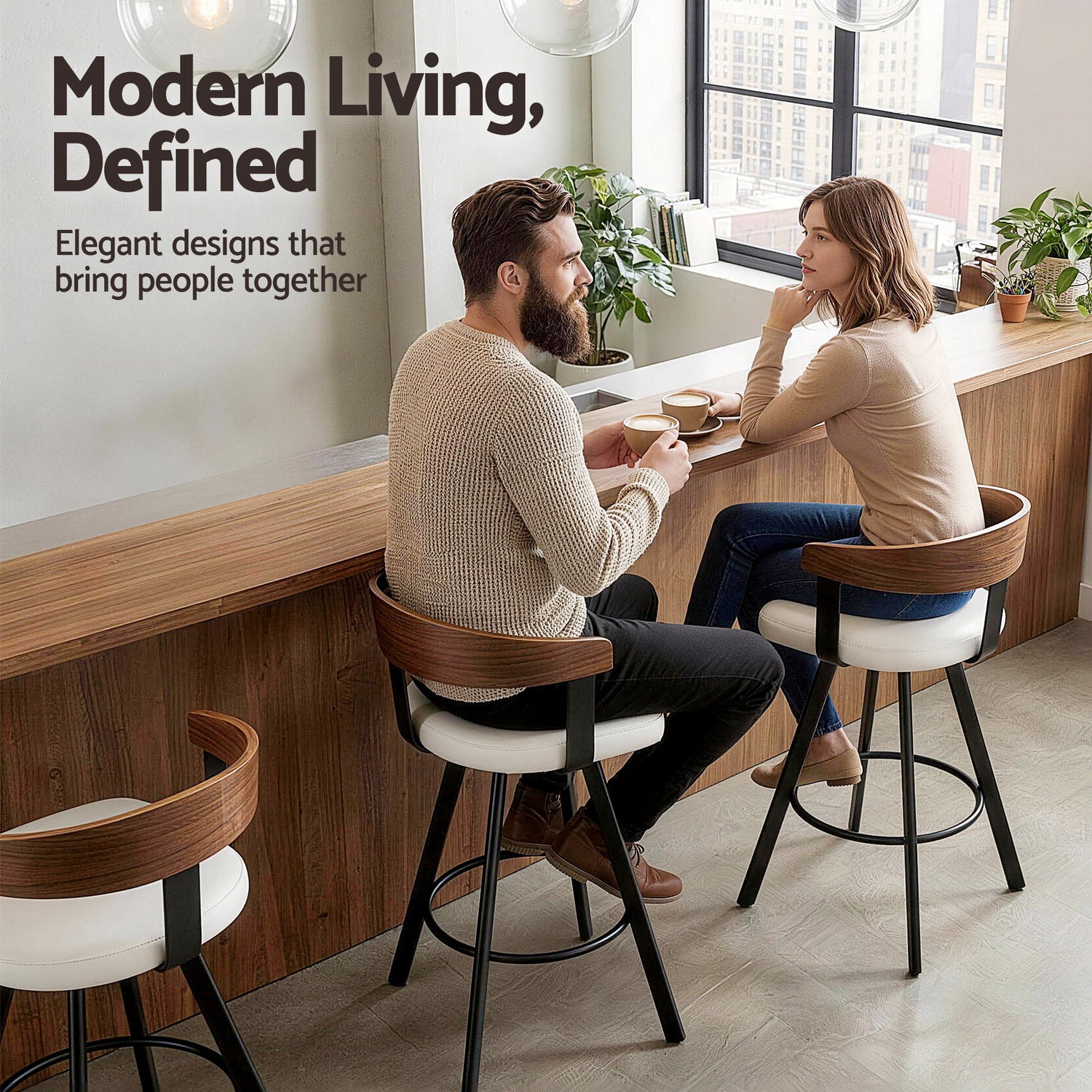 2x Artiss Bar Stools Swivel Kitchen Chairs Metal Legs Bentwood Counter White PU-Furniture > Bar Stools &amp; Chairs > Table &amp; Bar Stools-PEROZ Accessories