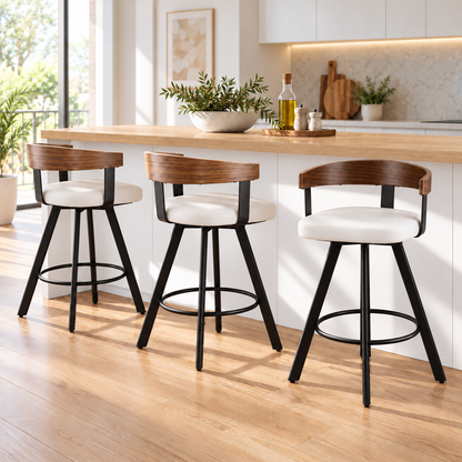 Artiss Bar Stools Set of 3 Swivel Counter Height Barstools with Bentwood Backrest PU Leather White-Furniture > Bar Stools &amp; Chairs > Table &amp; Bar Stools-PEROZ Accessories
