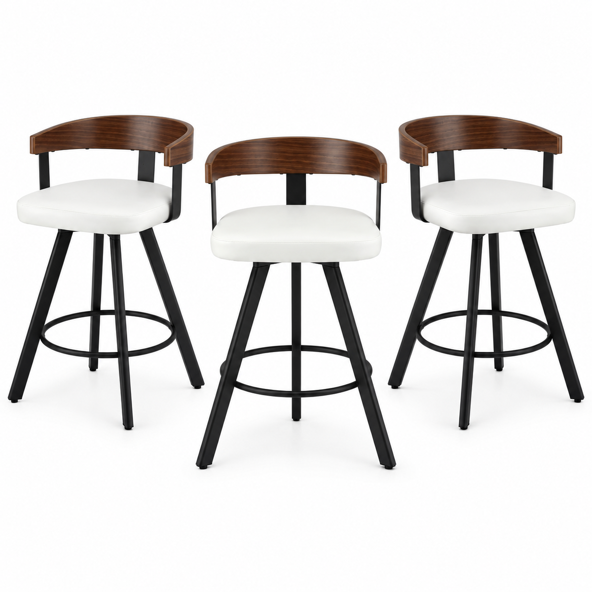 Artiss Bar Stools Set of 3 Swivel Counter Height Barstools with Bentwood Backrest PU Leather White-Furniture > Bar Stools &amp; Chairs > Table &amp; Bar Stools-PEROZ Accessories