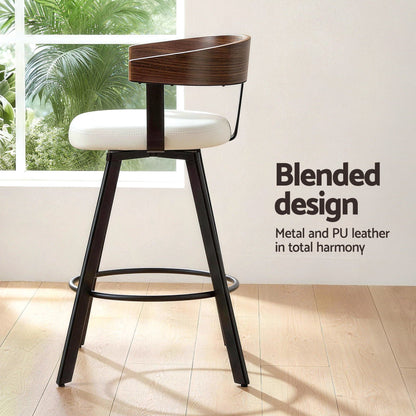 Artiss Bar Stools Set of 3 Swivel Counter Height Barstools with Bentwood Backrest PU Leather White-Furniture > Bar Stools &amp; Chairs > Table &amp; Bar Stools-PEROZ Accessories