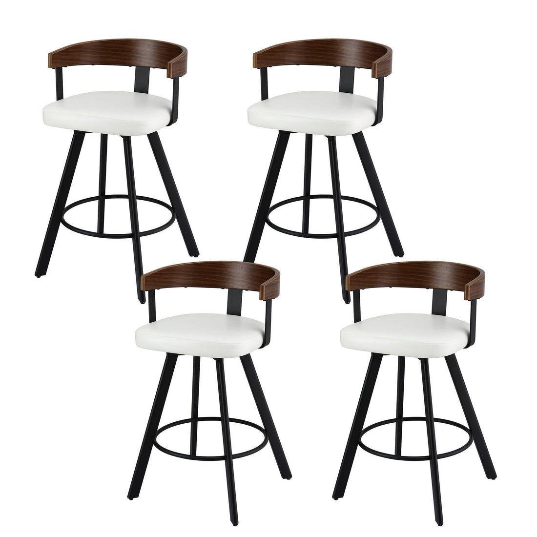 4x Artiss Bar Stools Swivel Kitchen Chairs Metal Legs Bentwood Counter White PU-Furniture > Bar Stools &amp; Chairs > Table &amp; Bar Stools-PEROZ Accessories