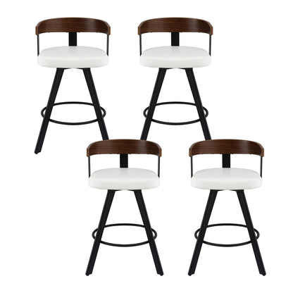 4x Artiss Bar Stools Swivel Kitchen Chairs Metal Legs Bentwood Counter White PU-Furniture > Bar Stools &amp; Chairs > Table &amp; Bar Stools-PEROZ Accessories