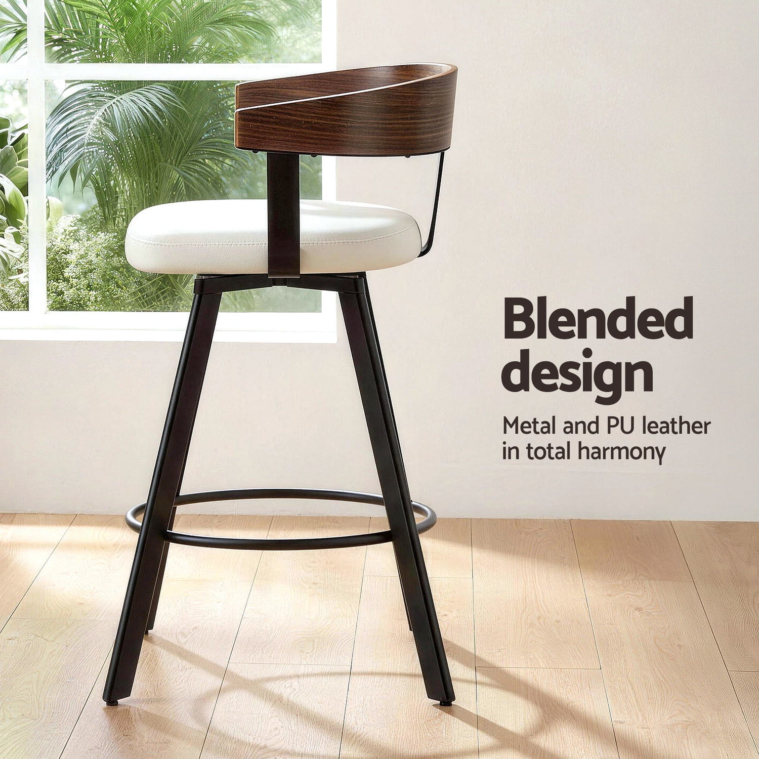 4x Artiss Bar Stools Swivel Kitchen Chairs Metal Legs Bentwood Counter White PU-Furniture > Bar Stools &amp; Chairs > Table &amp; Bar Stools-PEROZ Accessories