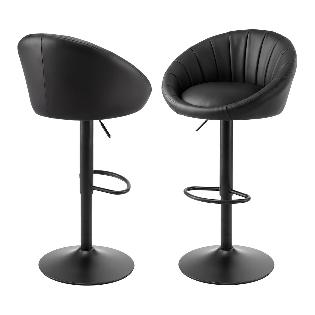 Artiss Bar Stool X2 Gas Lift Adjustable Rounded Shell Backrest PU Leather Black-Furniture > Bar Stools &amp; Chairs > Table &amp; Bar Stools-PEROZ Accessories