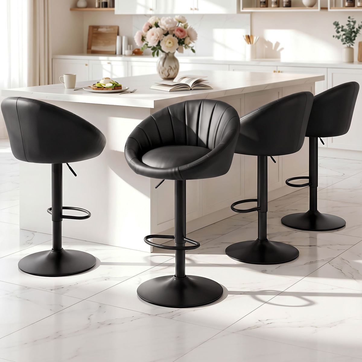 Artiss Bar Stools X4 Gas Lift Adjustable Rounded Shell Backrest PU Leather Black