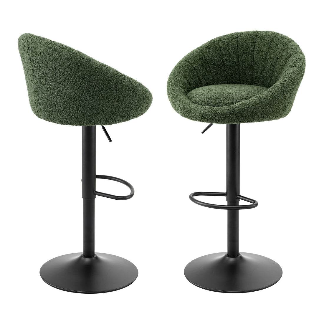 Artiss 2x Bar Stools Kitchen Chairs Gas Lift Adjustable Round Shell Boucle Green-Furniture > Bar Stools &amp; Chairs > Table &amp; Bar Stools-PEROZ Accessories