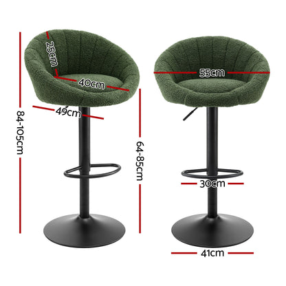 Artiss 2x Bar Stools Kitchen Chairs Gas Lift Adjustable Round Shell Boucle Green
