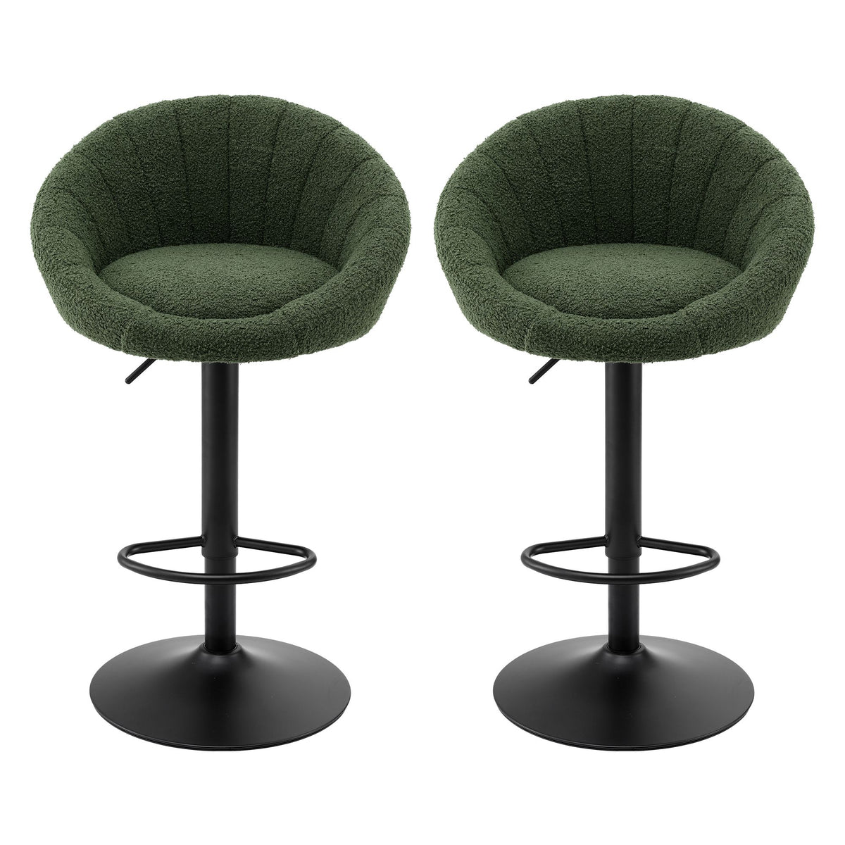 Artiss 2x Bar Stools Kitchen Chairs Gas Lift Adjustable Round Shell Boucle Green